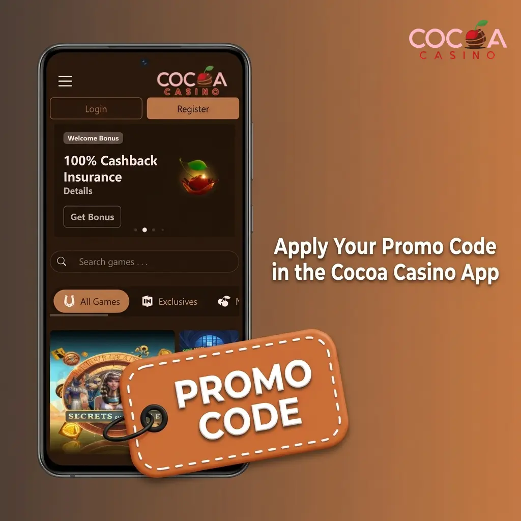 Cocoa Casino app registration screen showing promo code entry field on mobile for claiming welcome bonus
