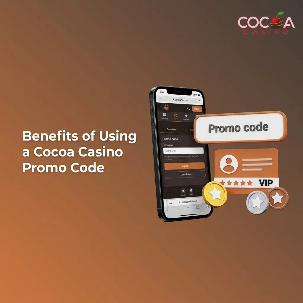 Cocoa Casino promo code benefits showing 200% deposit bonus and 100% cashback insurance for UK players