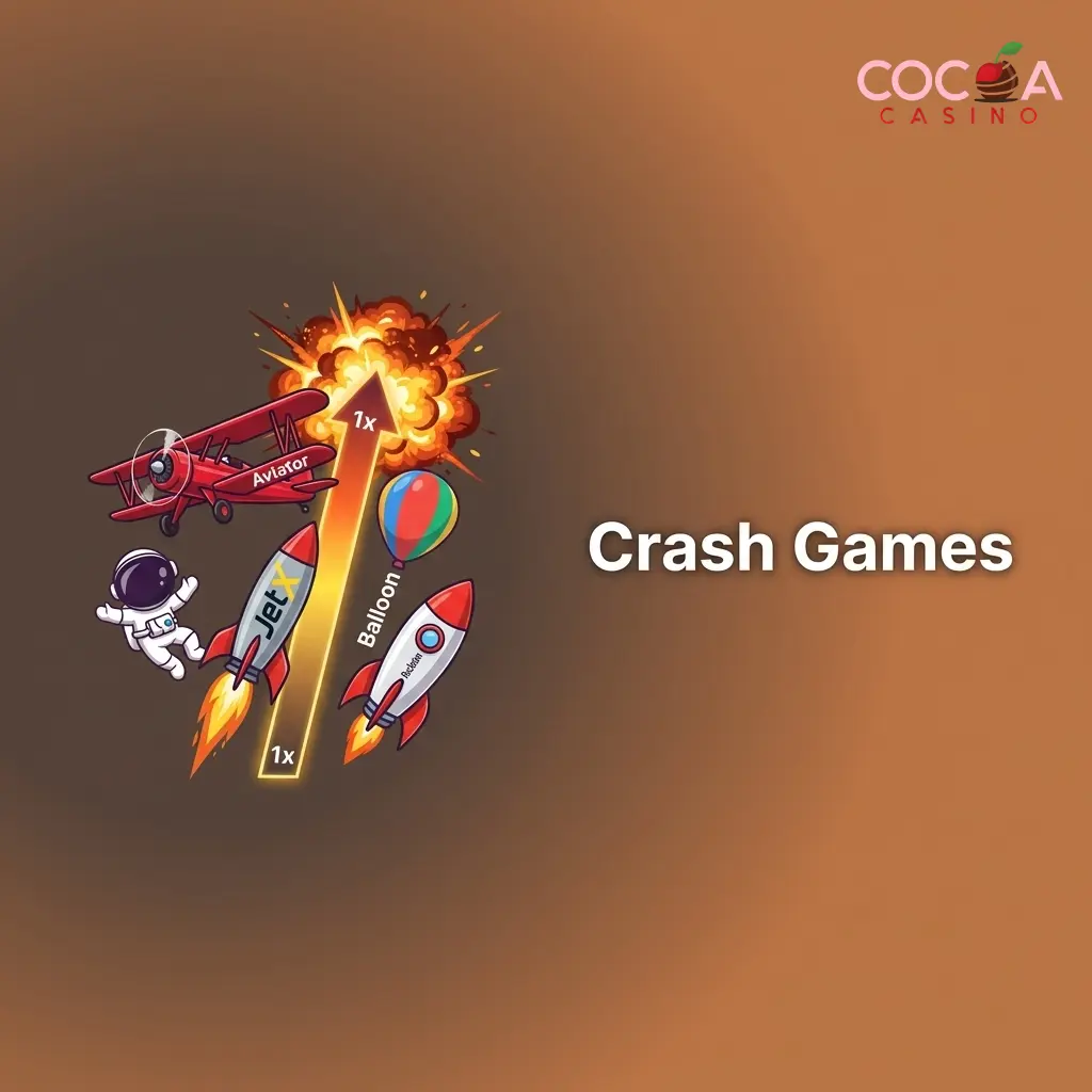 Crash games lobby showing rising multiplier mechanics with titles like Aviator, JetX, and Spaceman for UK players