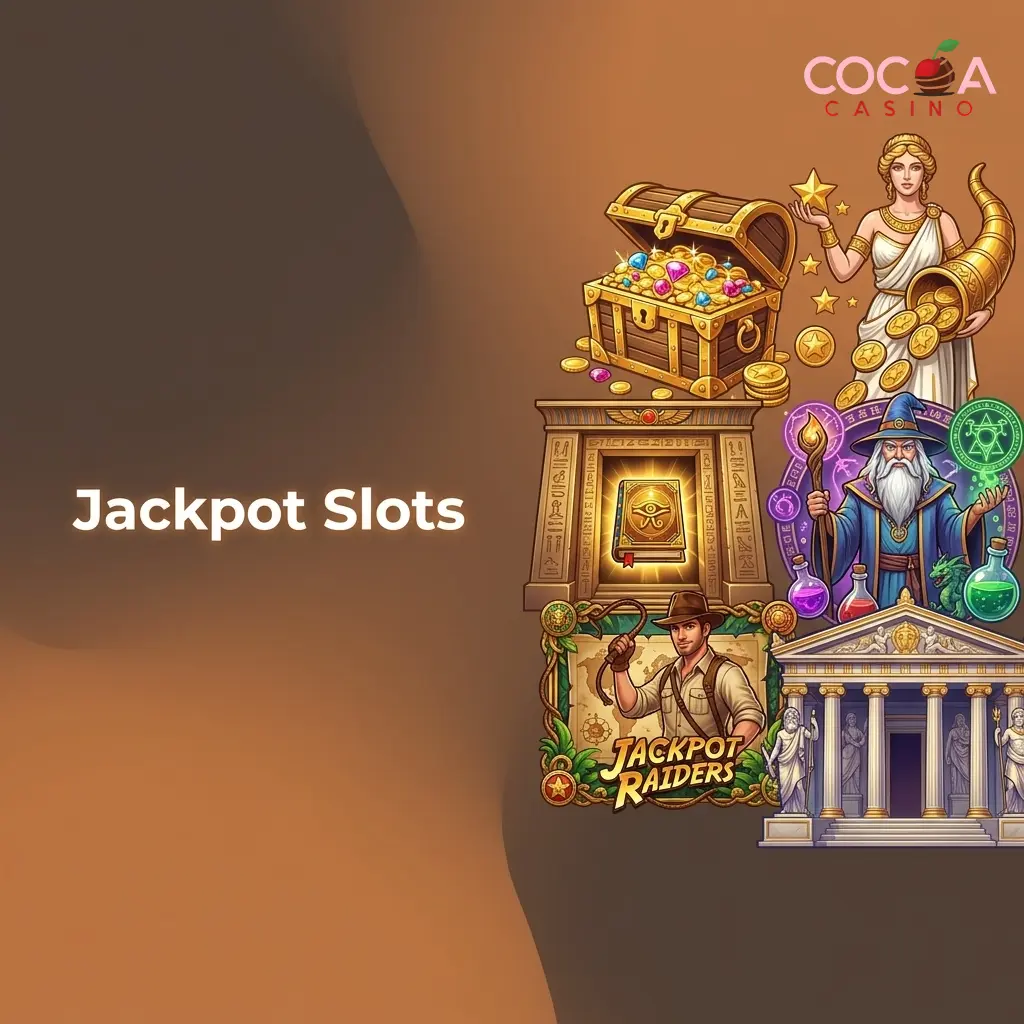 Jackpot slots at Cocoa Casino including Mega Moolah and Divine Fortune with fixed and progressive prize pools for UK players