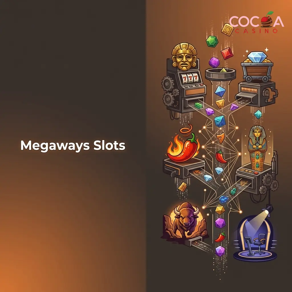 Megaways slots reels showing dynamic ways to win mechanic with cascading symbols up to 117649 combinations