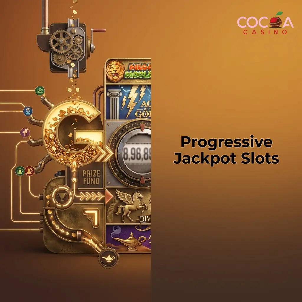 Progressive jackpot slots reels showing growing prize pool meter with popular titles like Mega Moolah and Divine Fortune