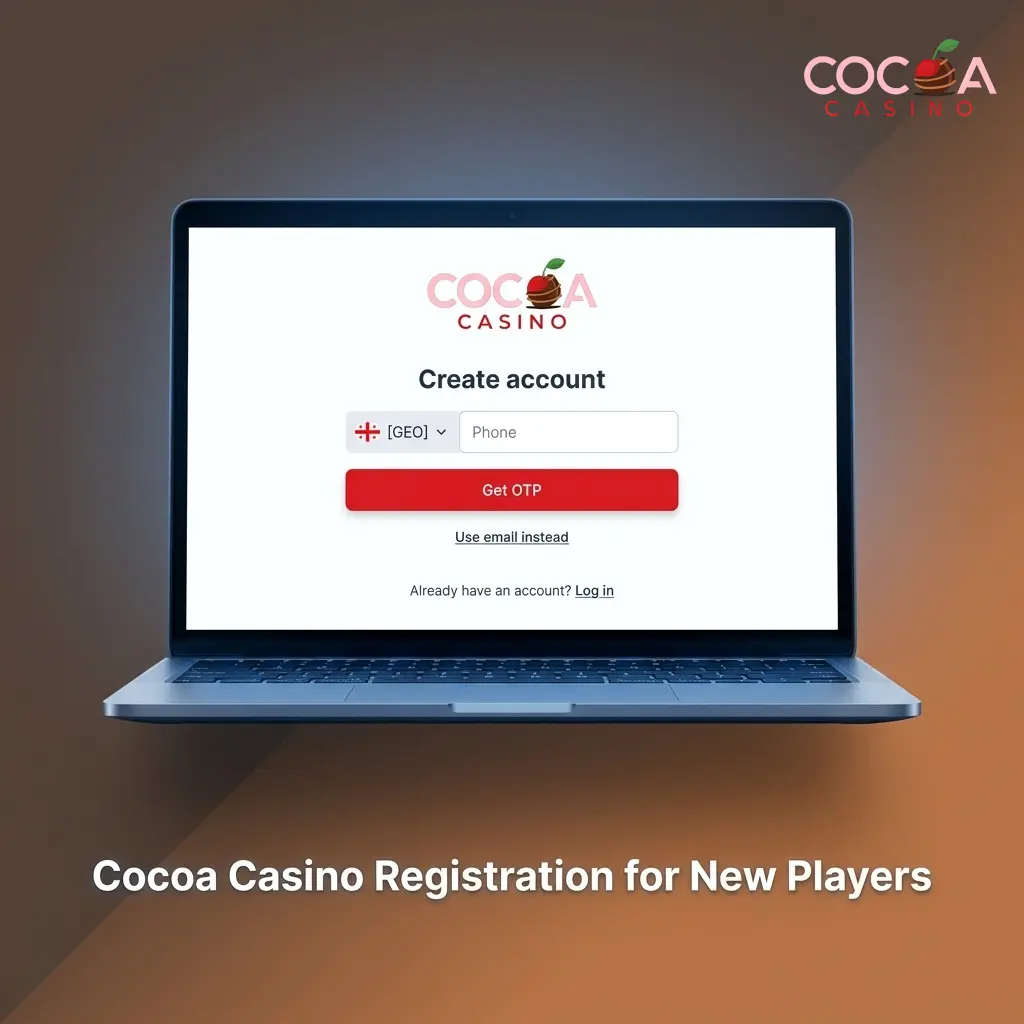 Cocoa Casino registration form for new UK players showing sign-up steps including email, password, and personal details fields