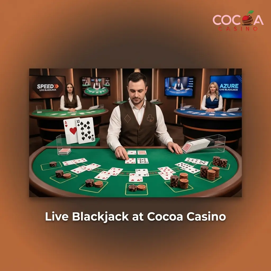 Live blackjack table at Cocoa Casino with a professional dealer and multiple betting options for UK players