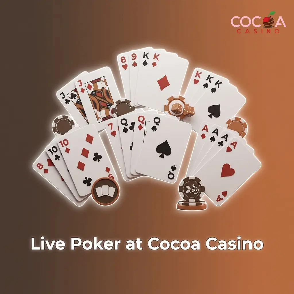 Live poker table games at Cocoa Casino featuring Casino Hold'em and Three Card Poker by Evolution and Pragmatic Play Live