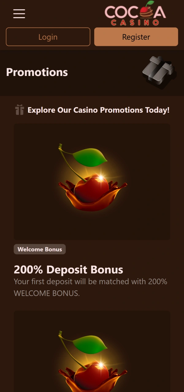 Redeem mobile promotional offers using the integrated Cocoa Casino App Interface.