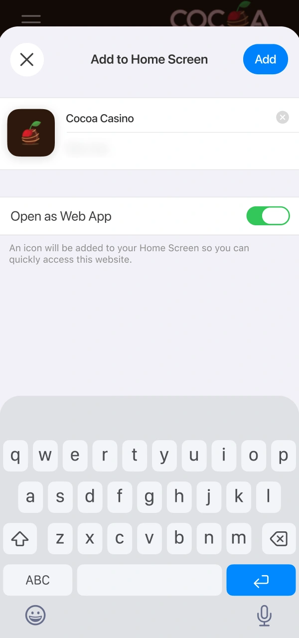 Validate your application icon on how to install Cocoa Casino iOS PWA.