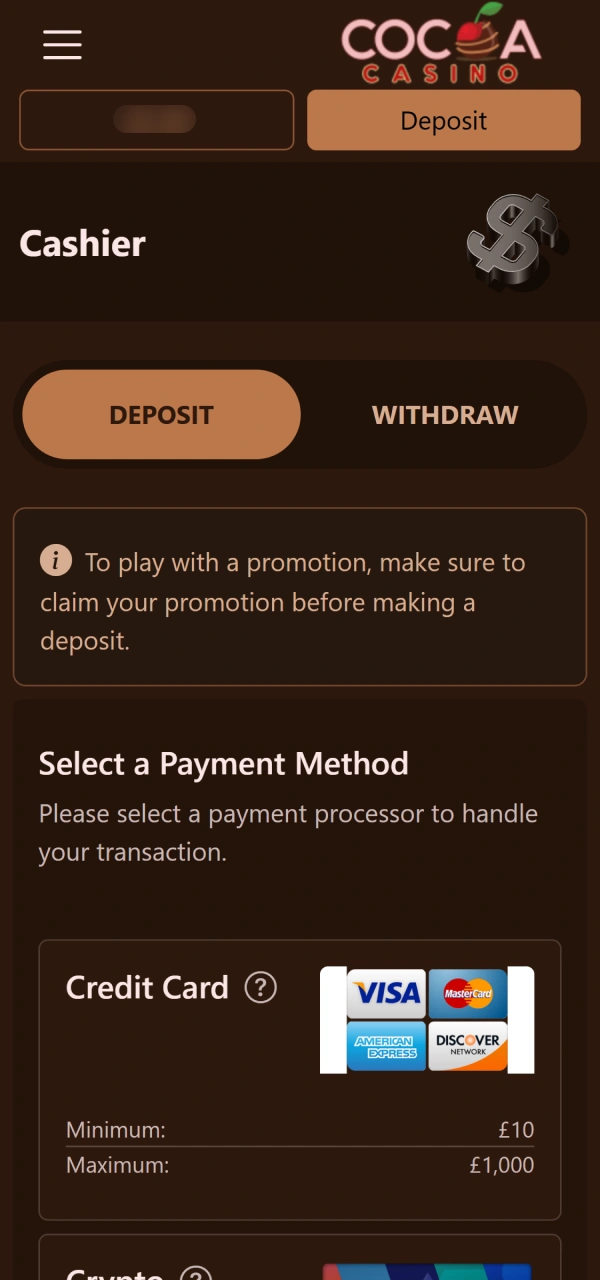 Pick a verified payment channel on how to deposit money at Cocoa Casino.