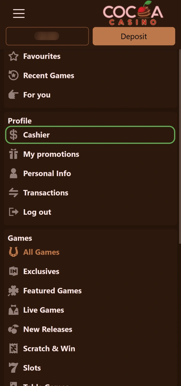 Visit the online banking desk on how to deposit money at Cocoa Casino.