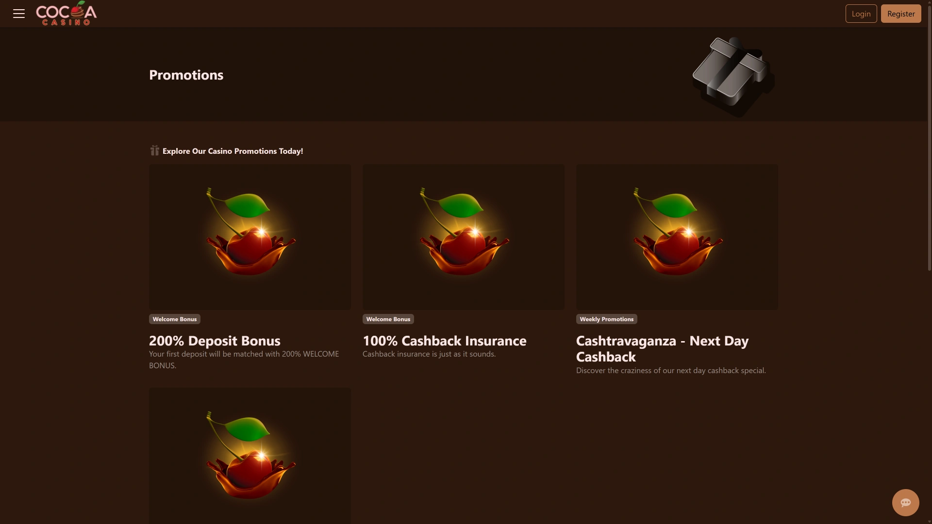 Activate promotional reward coupons using the Cocoa Casino homepage Interface panel.