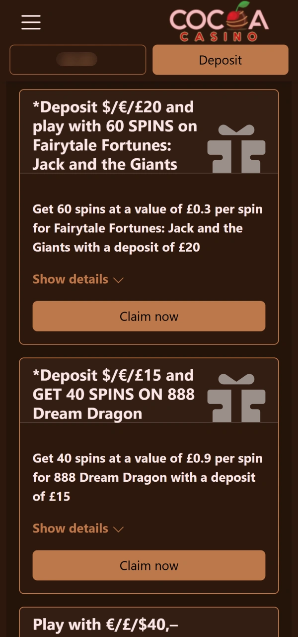 Verify your added rewards on how to use Cocoa Casino Promo Code.