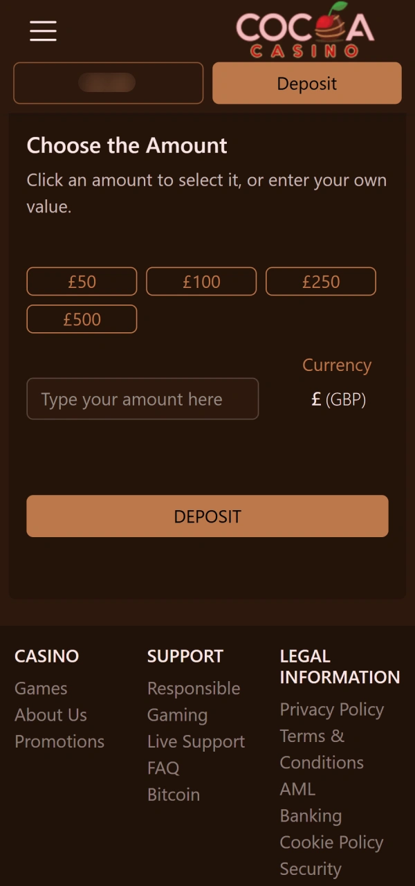 Fund your profile wallet on how to use Cocoa Casino Promo Code.