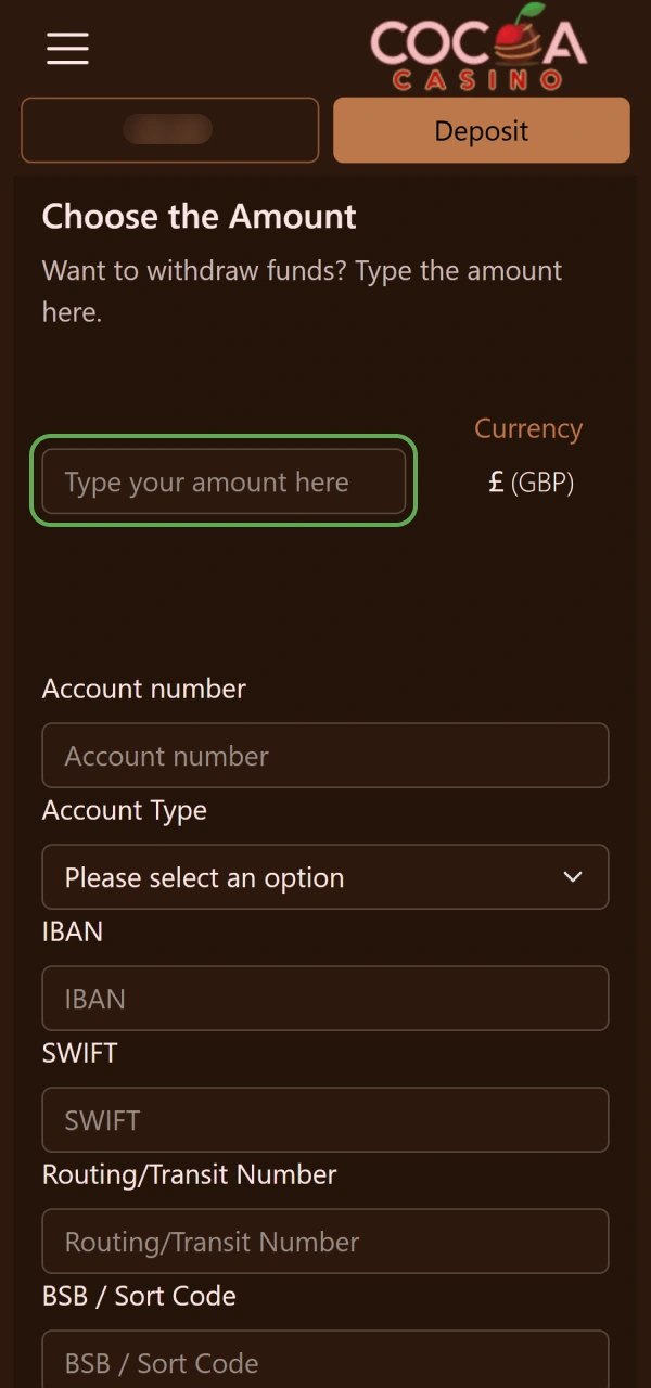 Type your cashout sum on how to withdraw money from Cocoa Casino.